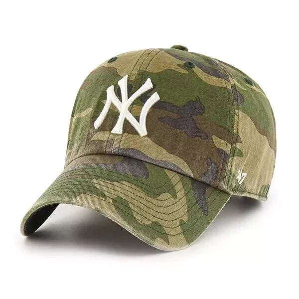 '47 New York Yankees Clean Up Washed Camo White Logo Adjustable Strap Hat Cap