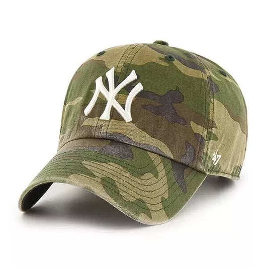 '47 New York Yankees Clean Up Washed Camo White Logo Adjustable Strap Hat Cap