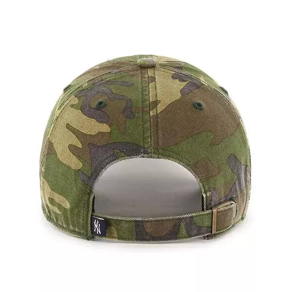 '47 New York Yankees Clean Up Washed Camo White Logo Adjustable Strap Hat Cap
