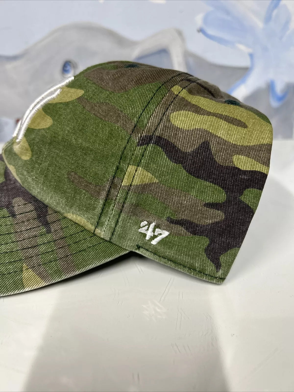 '47 New York Yankees Clean Up Washed Camo White Logo Adjustable Strap Hat Cap