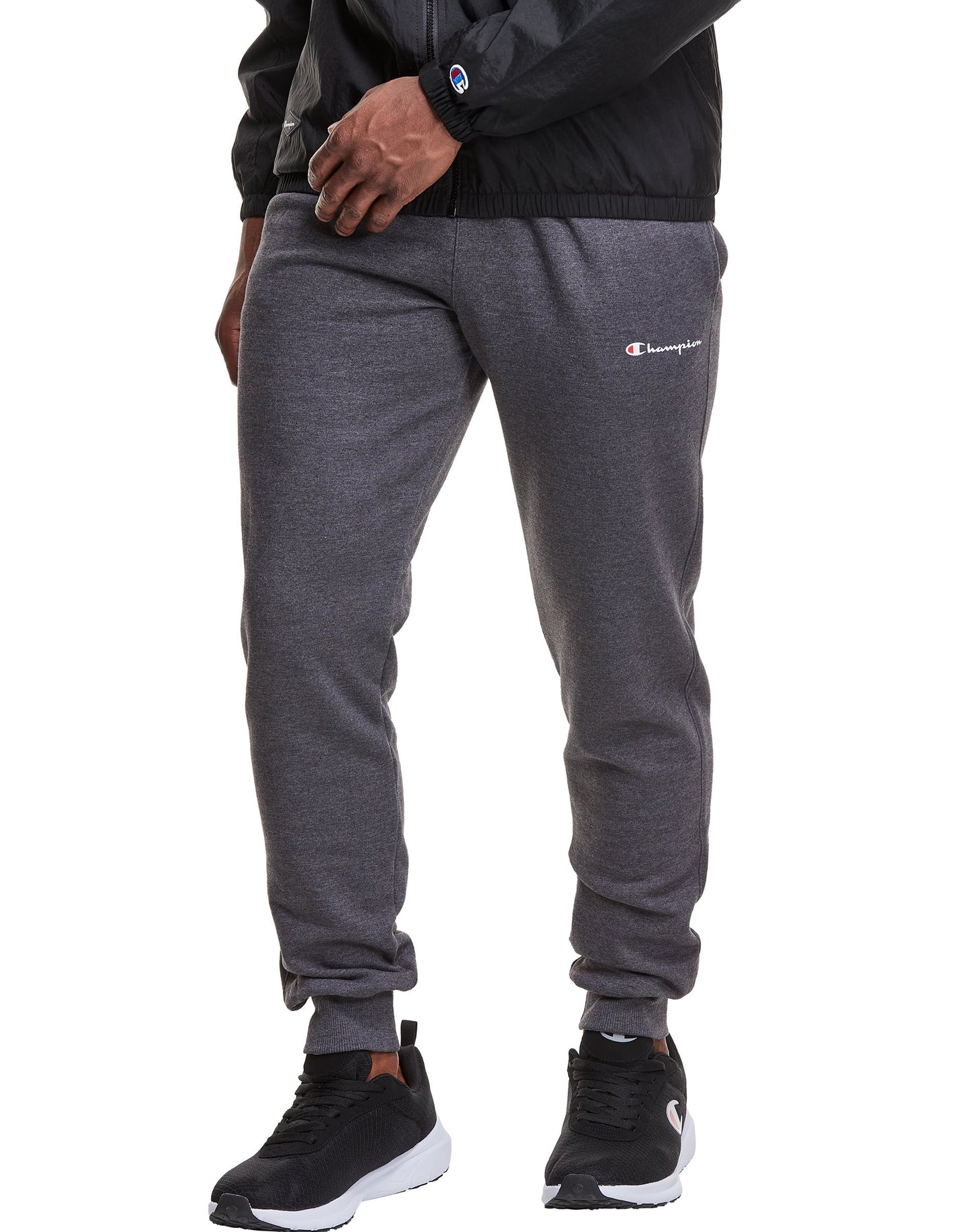 Champion Men's Athletics Powerblend Granite Heather Fleece Joggers Script Logo