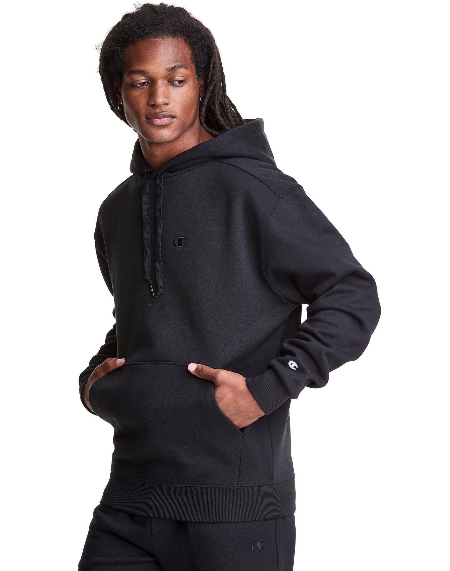 Champion Black Original Champion® Super Fleece Cone Hood, Embroidered C Logo