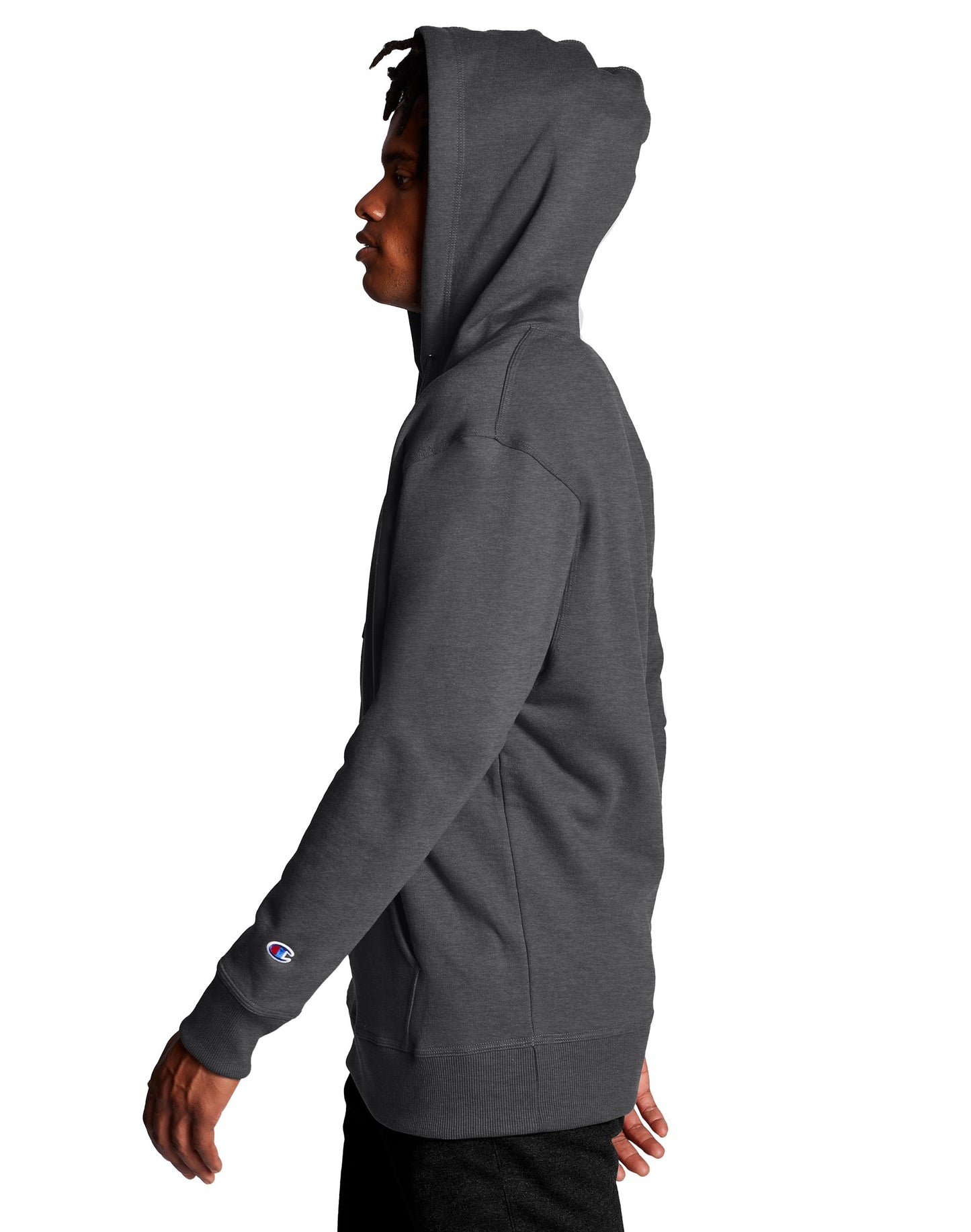 Champion Men's Powerblend Pullover Hoodie, Script Logo Granite Heather