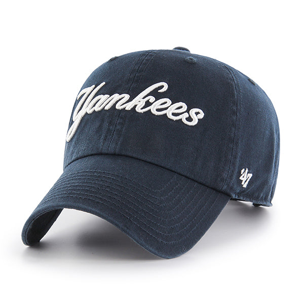 `47 Brand New York Yankees MLB Clean Up Dad Hat Script Navy