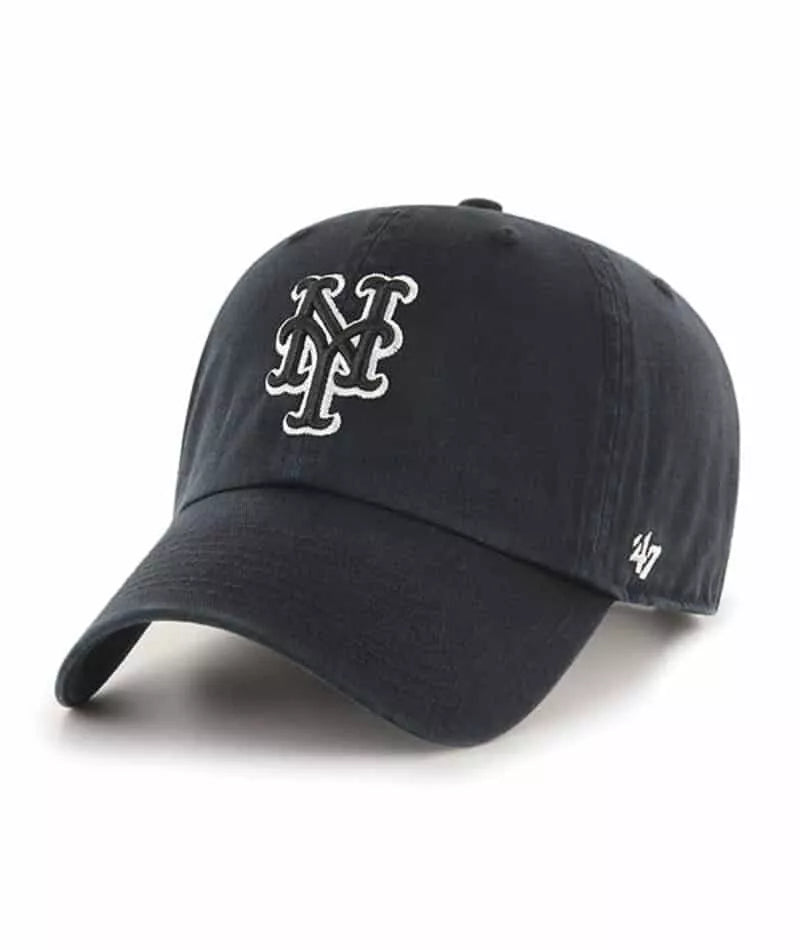 New York Mets `47 Brand Black Clean Up Adjustable Hat