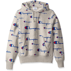 Mens Champion Grey Reverse Weave Pullover Hoodie "All Over Print"