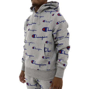 Mens Champion Grey Reverse Weave Pullover Hoodie "All Over Print"