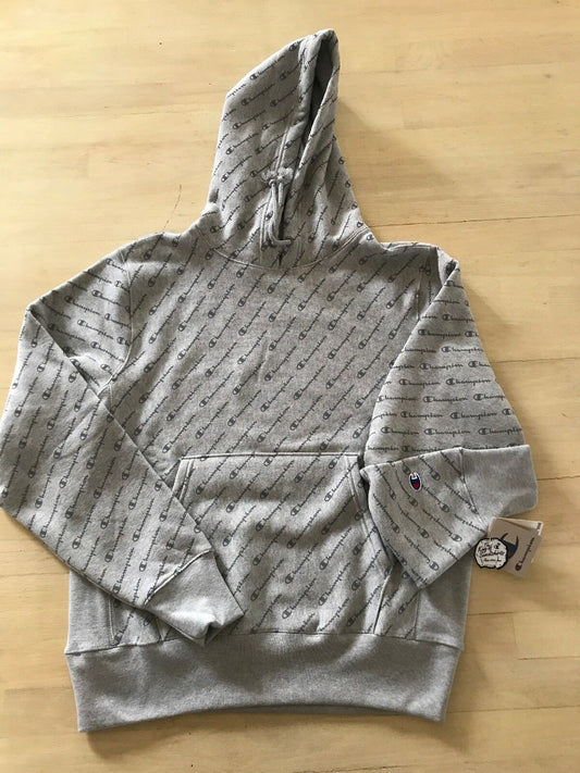 Mens Champion Grey Reverse Weave Pullover Hoodie "All Over Print"