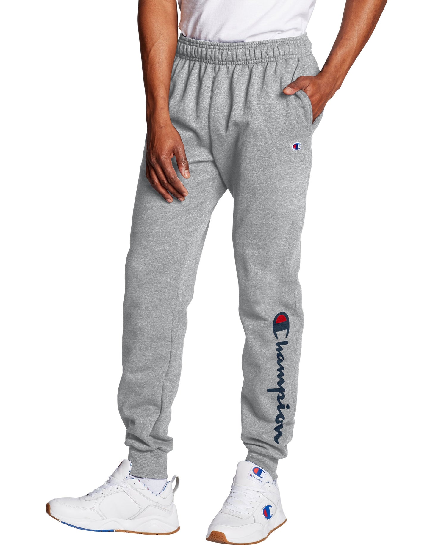 Champion Men's Powerblend Oxford Grey Graphic Jogger Pants