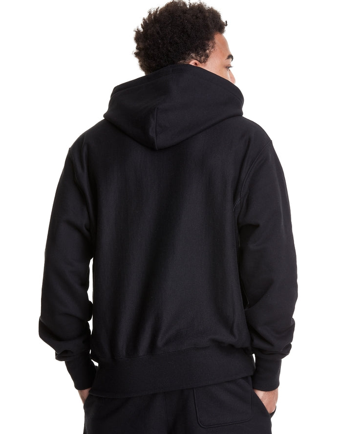 Men`s Champion Life Reverse Weave Black Hoodie, Script Logo Applique