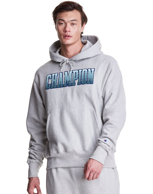 Men`s Champion Life Oxford Grey Reverse Weave Hoodie Ombre Block Applique Logo
