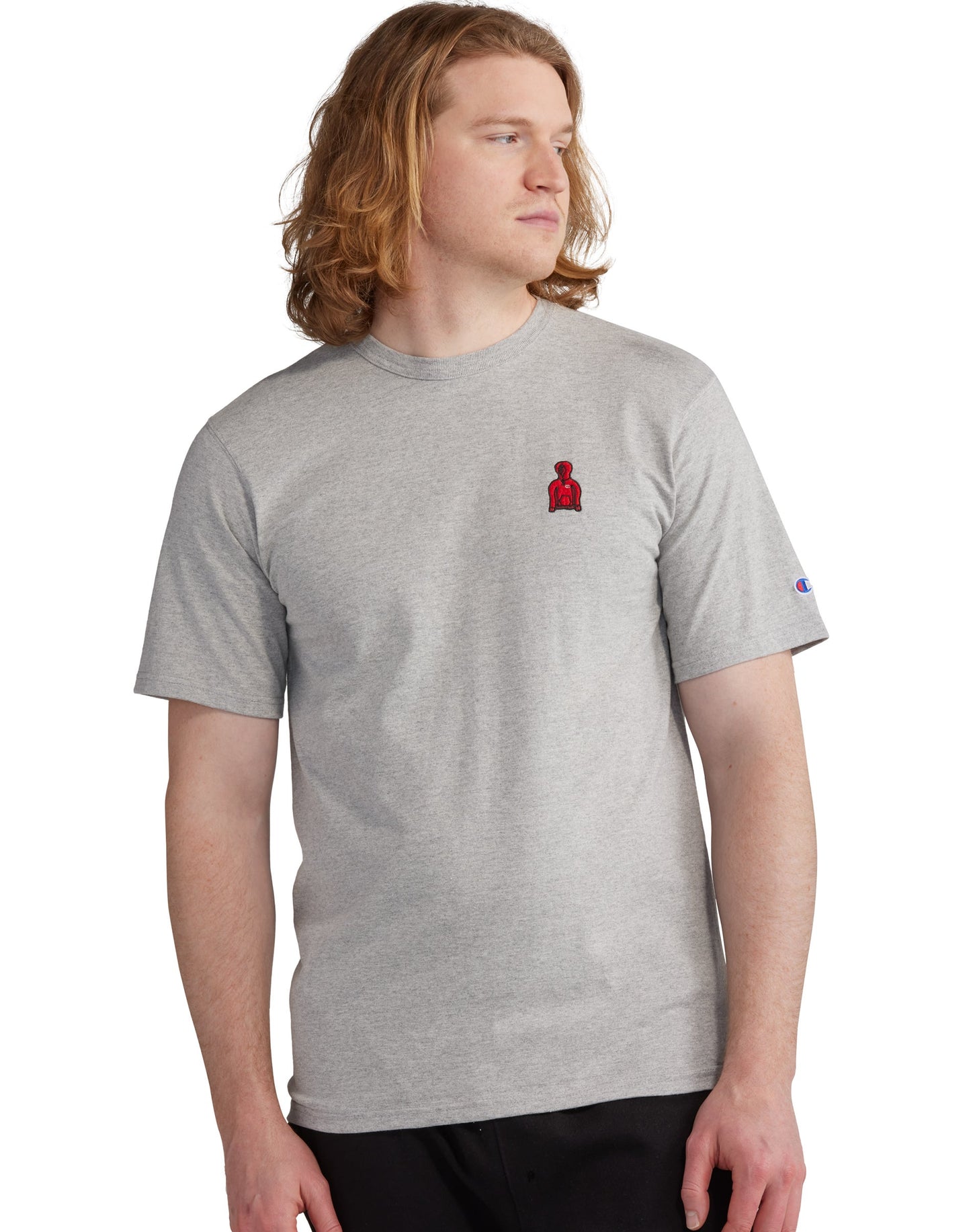 Men`s Champion Life  Oxford Grey Heritage Tee Embroidered Hoodie Graphic