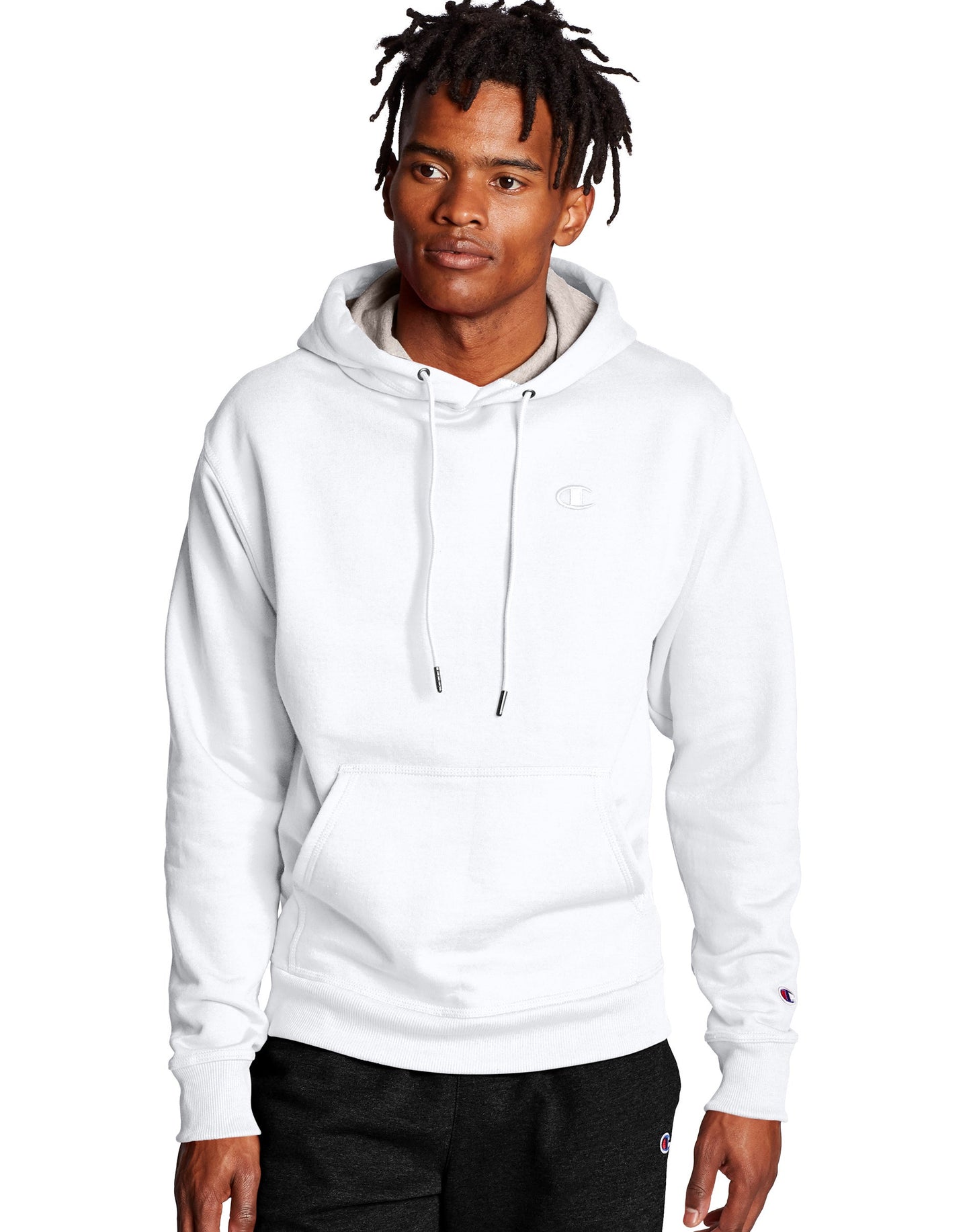 Champion Athletic Powerblend Fleece Hoodie White, C Logo