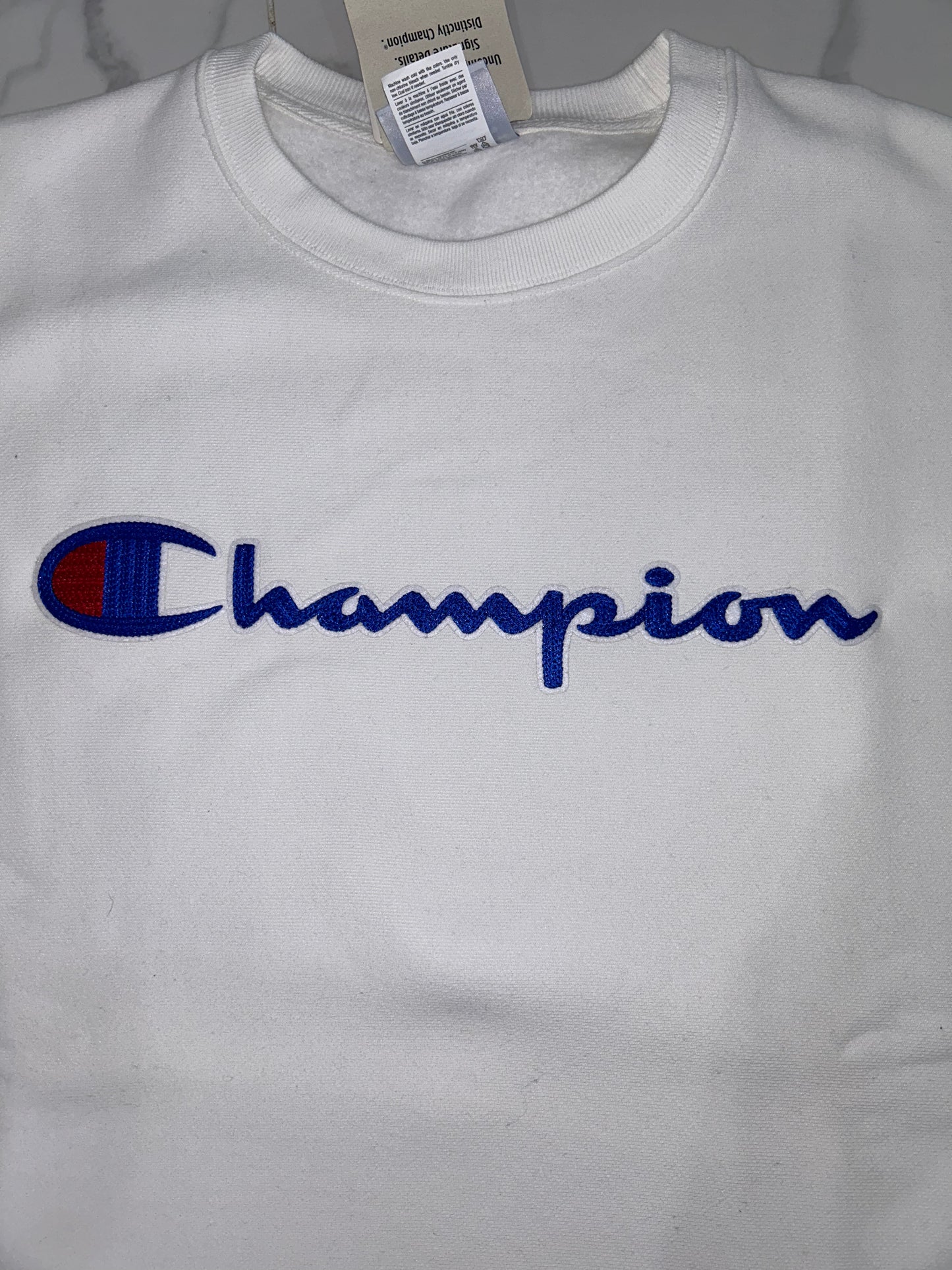 Mens White Champion Reverse Weave Pullover Sweatshirt