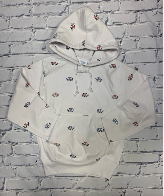 Champion Men's Reverse Weave White Hoodie-SKETCH LAUREL C ALL-OVER PRINT