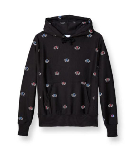 Champion Men's Reverse Weave Black Hoodie-SKETCH LAUREL C ALL-OVER PRINT