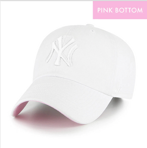 '47 Brand New York Yankees White Clean Up Adjustable Hat with Pink Brim