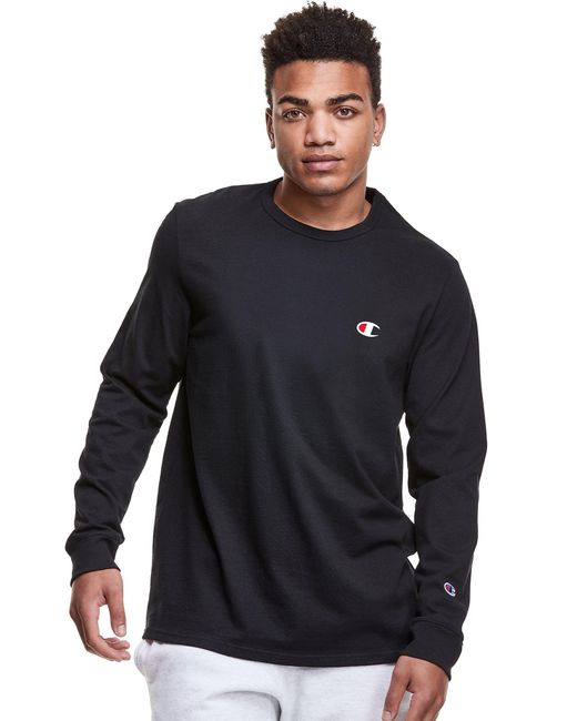 Mens Champion Life Black Heritage Long-Sleeve Tee, Embroidered C Logo