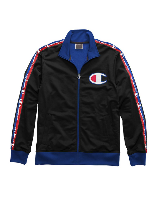 Champion Life® Men's Track Jacket, Big C & Logo Taping Black/Surf The Web - City Limit NY