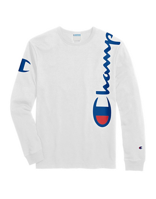 Champion Life® Men's Heritage Long-Sleeve Tee, Over The Shoulder Logo White - City Limit NY