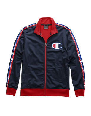 Champion Life® Men's Track Jacket, Big C & Logo Taping Navy/Scarlet - City Limit NY