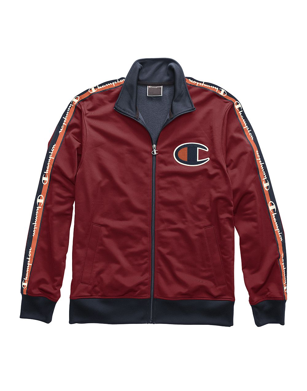 Champion Life® Men's Track Jacket, Big C & Logo Taping Cherry Pie/Navy - City Limit NY