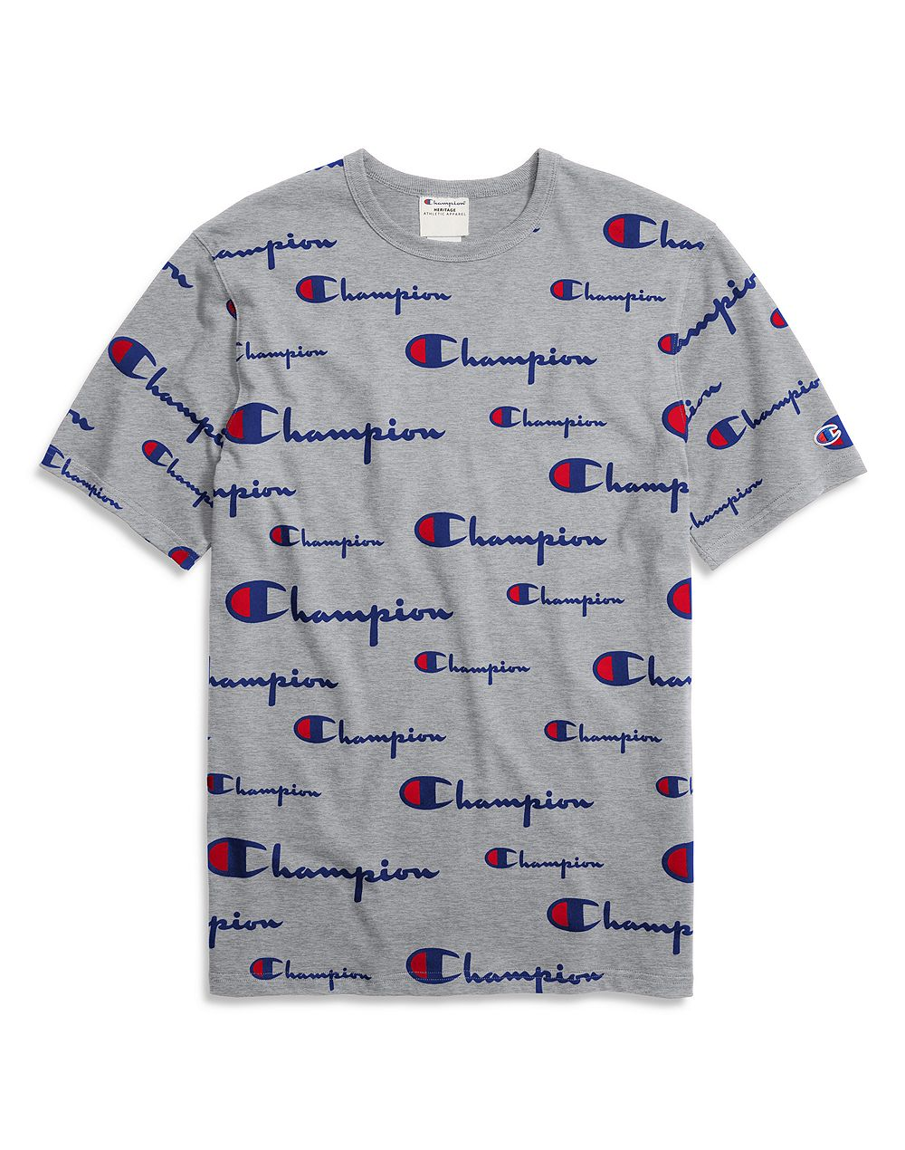 Champion Life Tee, All-Over Script Logo Multi Scale Script Oxford Grey - City Limit NY