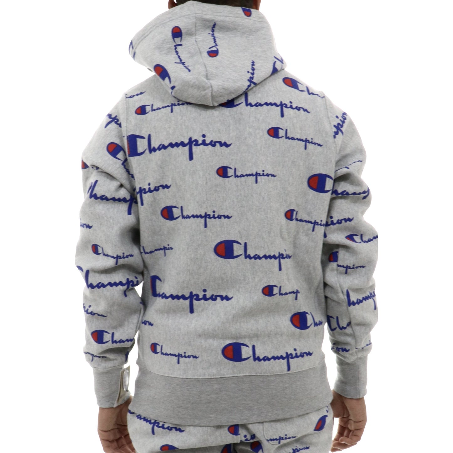 Mens Champion Grey Reverse Weave Pullover Hoodie "All Over Print"