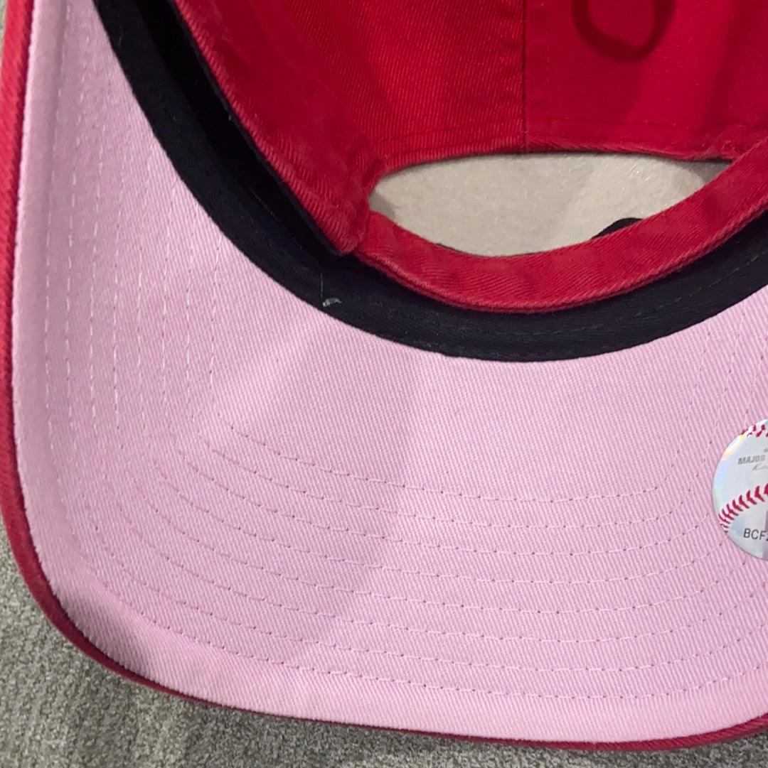 New York Yankees `47 Brand Red Clean Up Adjustable Hat with Petal Pink Brim