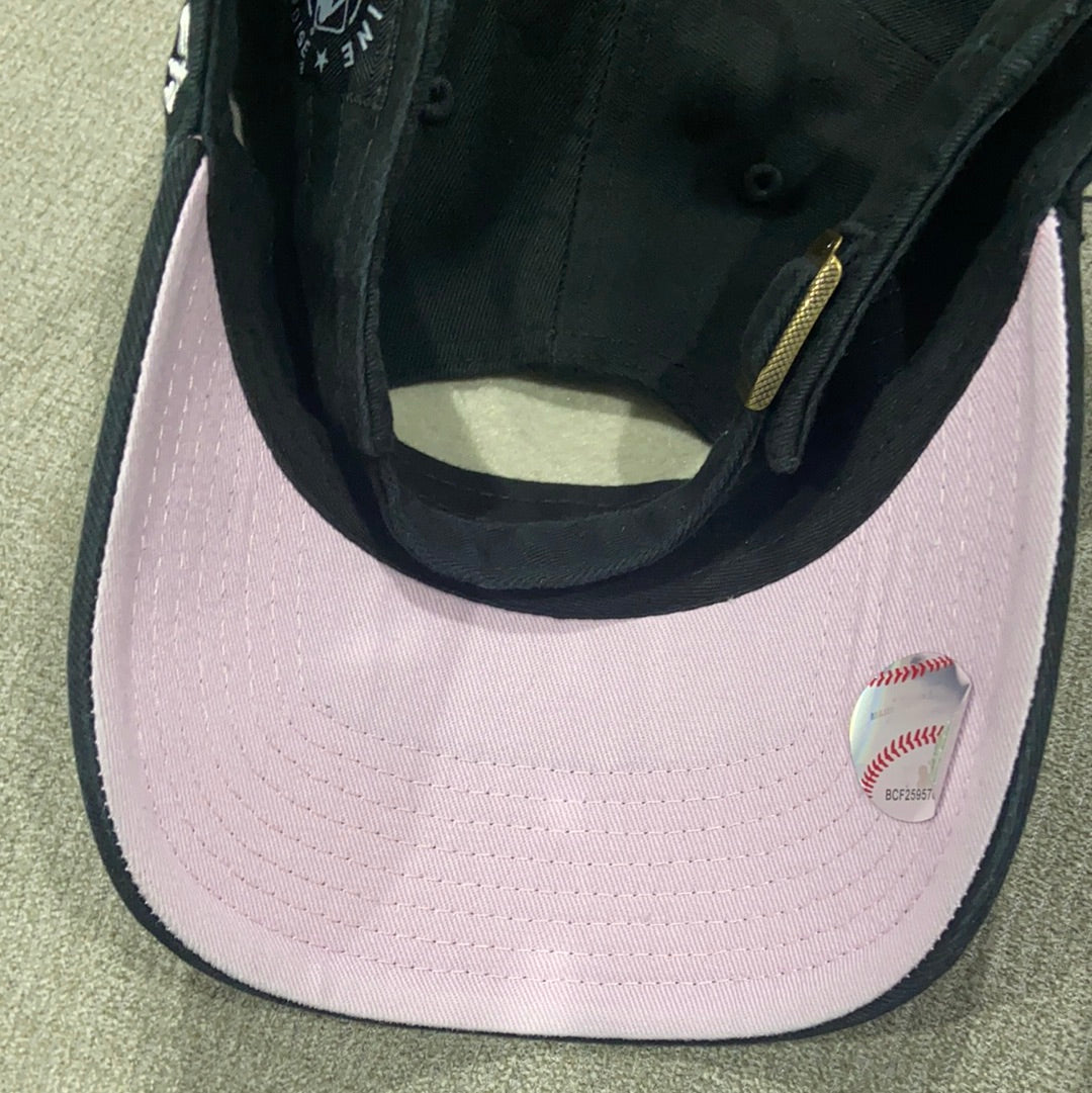 New York Yankees `47 Brand Black Clean Up Adjustable Hat with Petal Pink Brim