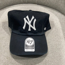 Load image into Gallery viewer, New York Yankees `47 Brand Black Clean Up Adjustable Hat with Sky Blue Brim