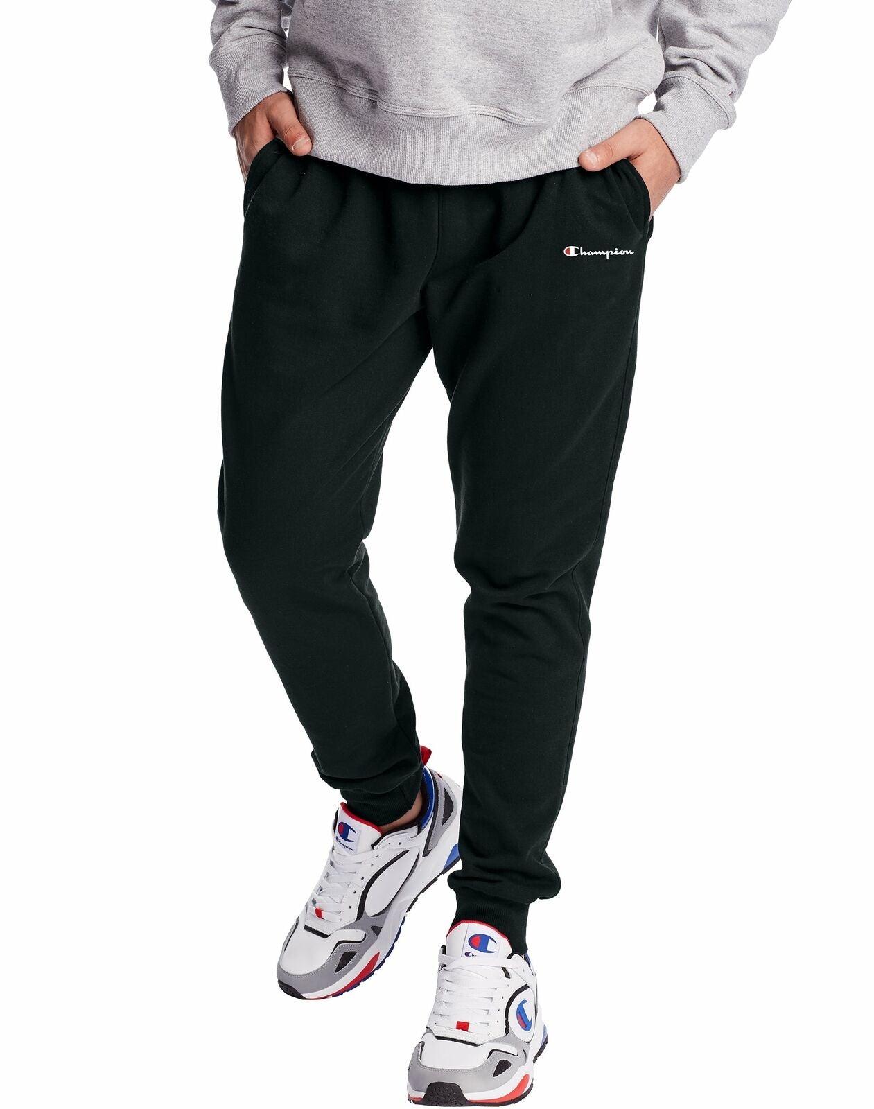 Champion Men's Athletics Powerblend Black Fleece Joggers Script Logo