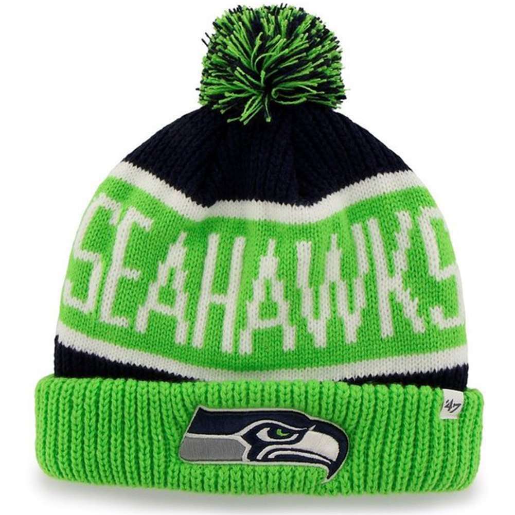 Seattle Seahawks '47 Brand NFL Calgary Cuff Knit Beanie - Navy/Lime